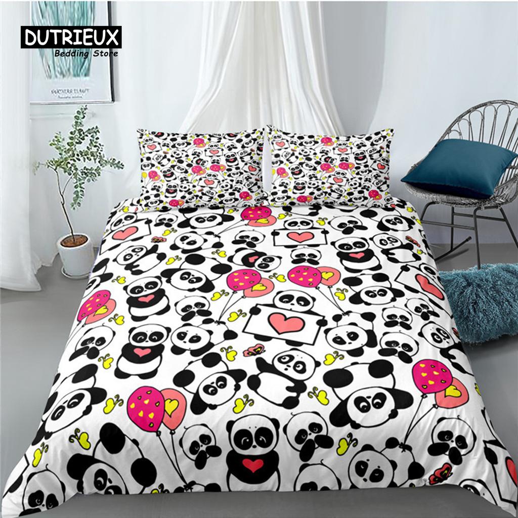 Мультяшные животные Постельное белье Набор для детей Детей Принт Панды Динозавра Пододеяльник Набор Чехол для одеяла с наволочкой Декор спальни