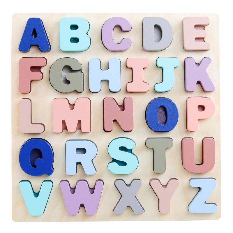 Children's Puzzle Puzzle Macaron Wooden Number Letter Shape Cognitive Board Hand Grasping Board Early Education Toys
