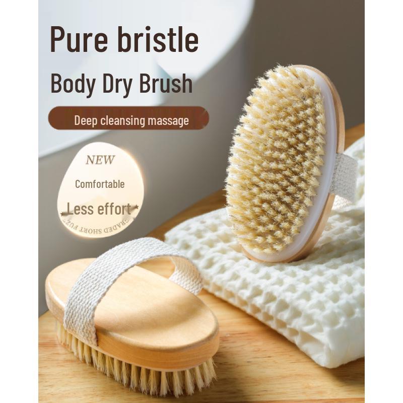 Hog Bristle Body Brush: Handheld Bath, Shower, and Back Scrubber for Body Shaping and Cleaning Massage.