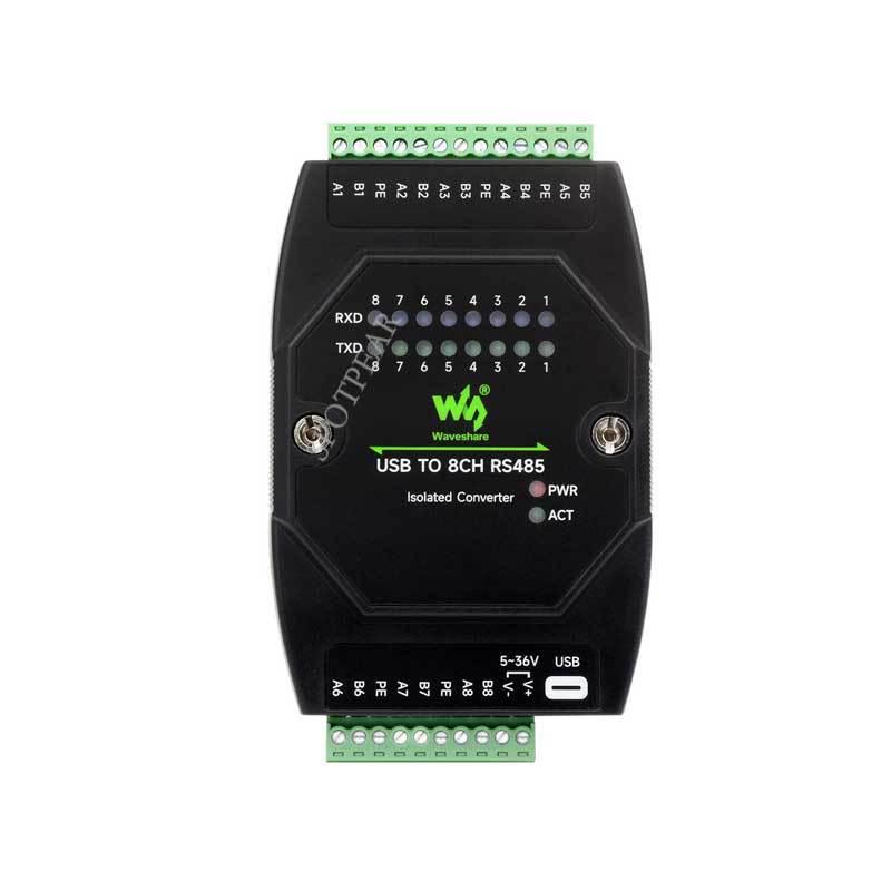 USB to 8-Channel RS485 Industrial Isolated Converter with 35mm Rail/Stack Installation Support