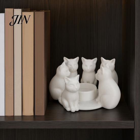 3D Printed Cat Ornament Candle Holder, Matte Sanding Aesthetic Desktop Decor, Integrated Showcase Display Smooth Curved Sculpture, Home Decoration for