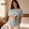 Sumemr Casual T-shirt Women Pet Pouch T-Shirt, Dog Cat Carrier Short Sleeve Shirt for Breathable Tee Summer, Loose Crew Neck Top with Large Pocket