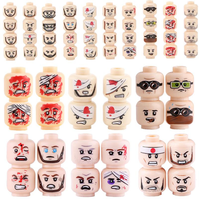 MOC городские аксессуары, строительные блоки, военные минифигурки раненых спецназа, блок с головами лица, военные фигурки солдат, детали блоков