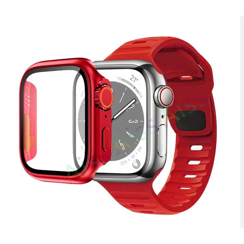 Case+Strap For Apple Watch Band 45mm 44mm 42mm 40mm Smart Silicone Bracelet Iwatch Series 3 4 5 6 Se 7 8 Change To Ultra Case