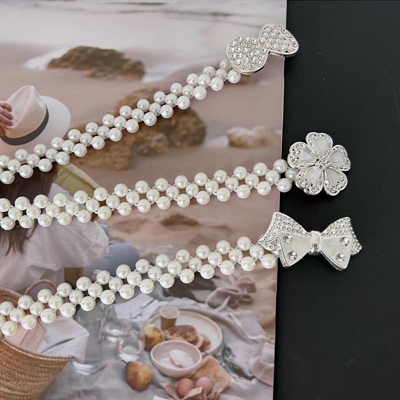 Женский стильный новый жемчужный ремень с дизайном хрустального цветка, идеально подходящий для аксессуаров к платью