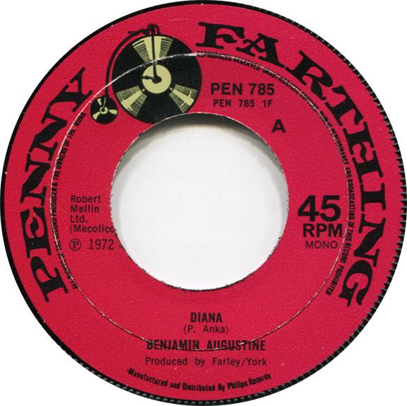7-дюймовая пластинка BENJAMIN AUGUSTINE Diana PEN785 Penny Farthing 1972 Великобритания Регги Ска Даб Б/у