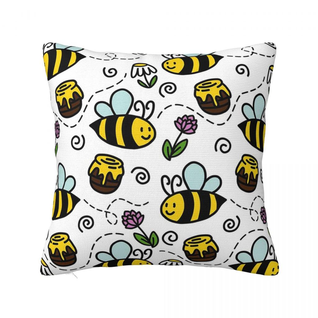 Bumble Bee With Honeycomb And Flowers Square Pillowcase Cushion Cover Pillow Case Throw Pillow Cover for Home Sofa Living Room
