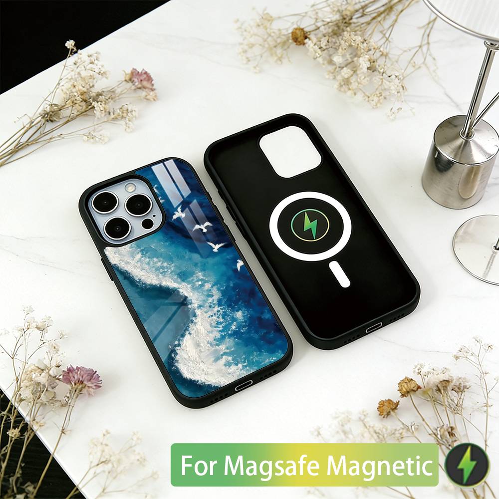 Sea Phone Case For iPhone17,16,15,14,13,12,11 Plus,Pro Magnetic with Magsafe Wireless Charging