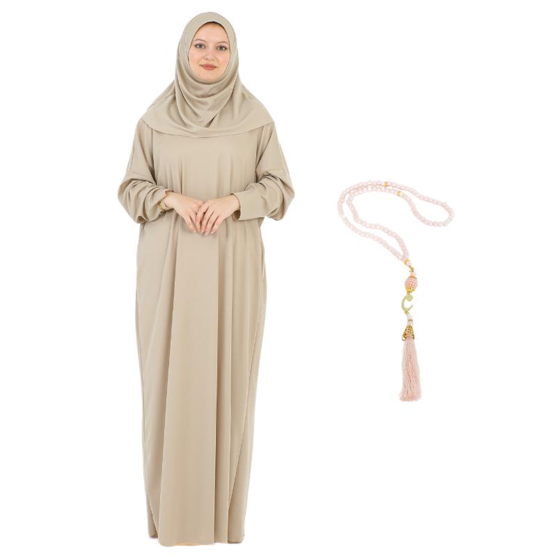 Women Prayer Clothes With Hijab Muslim Outfits Long Robe Abaya Turkish Islamic Dresses Dubai Kaftan With Rosary