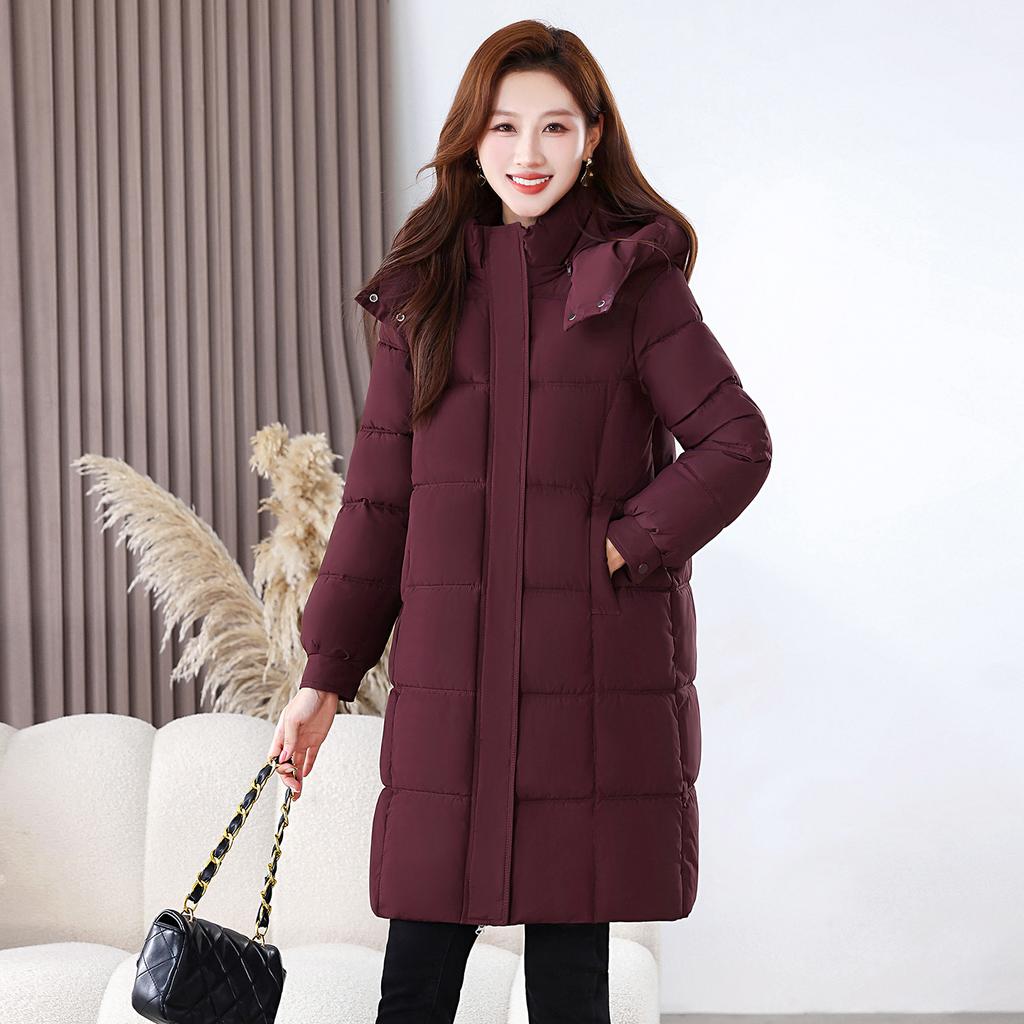 Winter new thickened hooded large size medium and long women's clothing fashionable versatile warm down cotton clothes women's coat