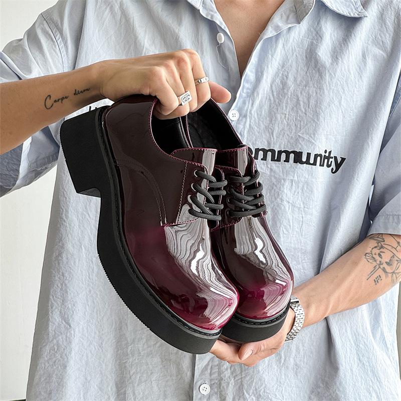 Микки повседневная кожаная обувь большая голова толстая подошва внутренняя танкетка личность 9522 обесцвечивание серый, коричневый, красный, фиолетовый-J