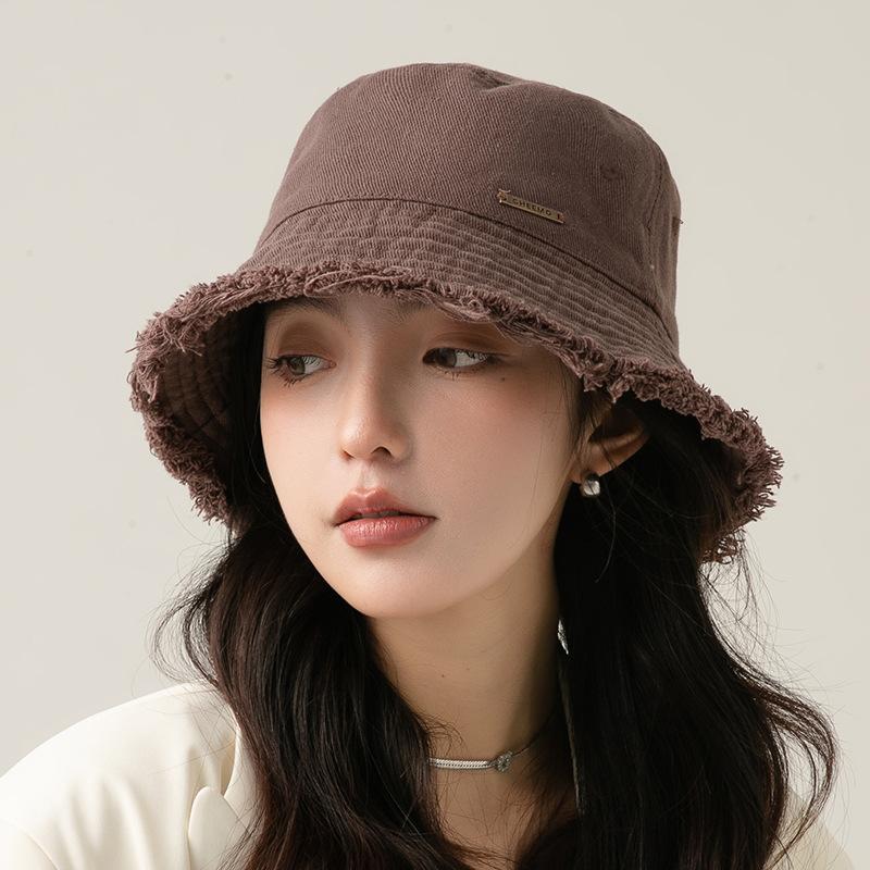 Personalized rough edge couple fisherman's hat children spring and autumn casual versatile face covering small face summer basin hat men