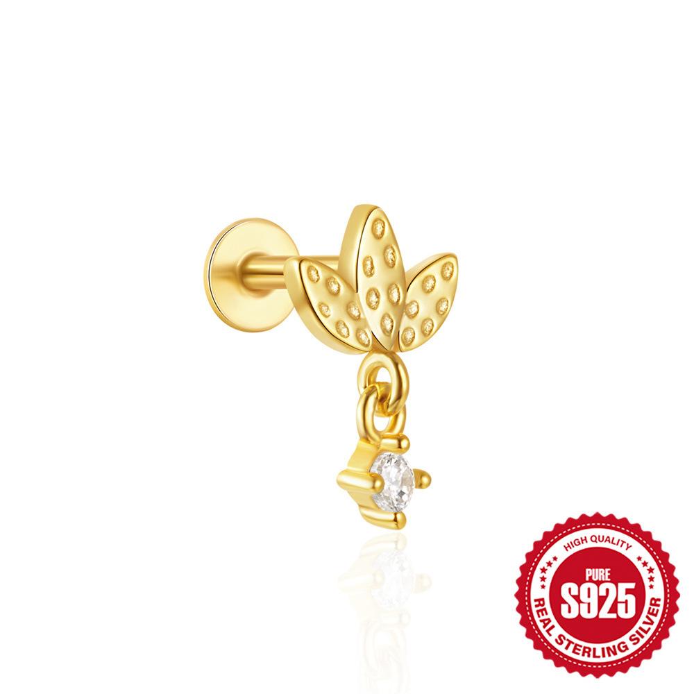 Серьги-пусеты из стерлингового серебра S925, Ins-ветер, геометрия, драгоценный камень, модный пирсинг, внутренняя резьба, плоское дно, 16G, для козелка уха