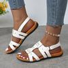 Large Flat Bottom Casual Anti Slip Sandals for Women 2024 New Solid Color Fish Mouth Roman Sandals