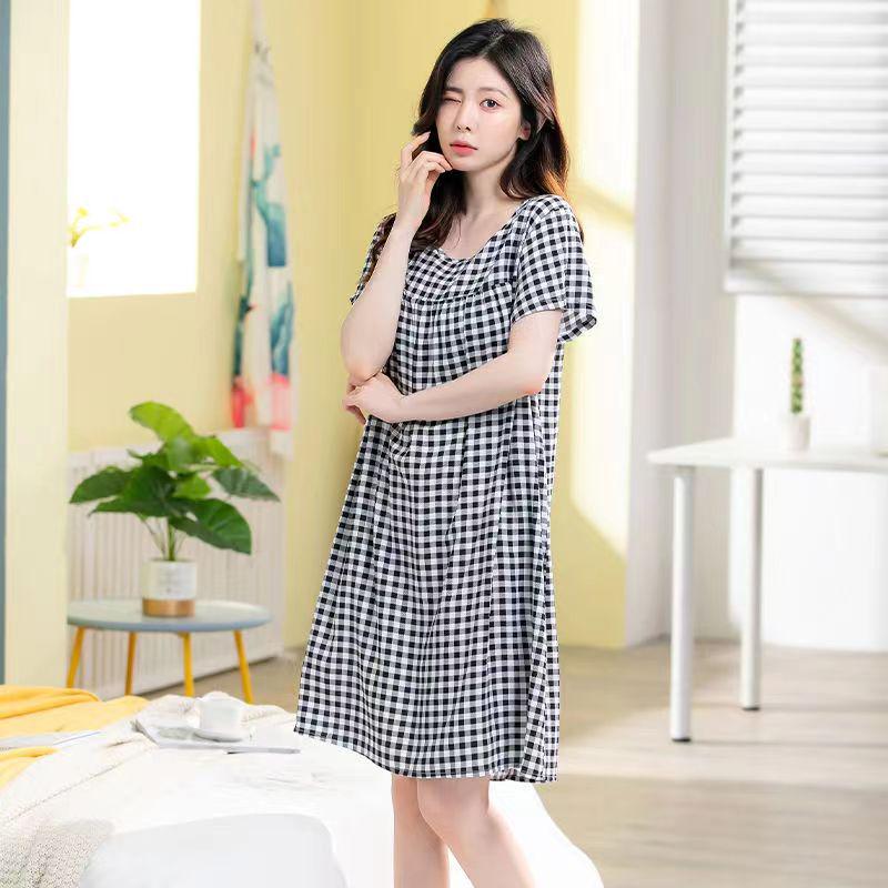 Women's Cotton Silk Mid-Length Nightgown - Summer Pajamas Plus Size Homewear for Middle-Aged and Elderly