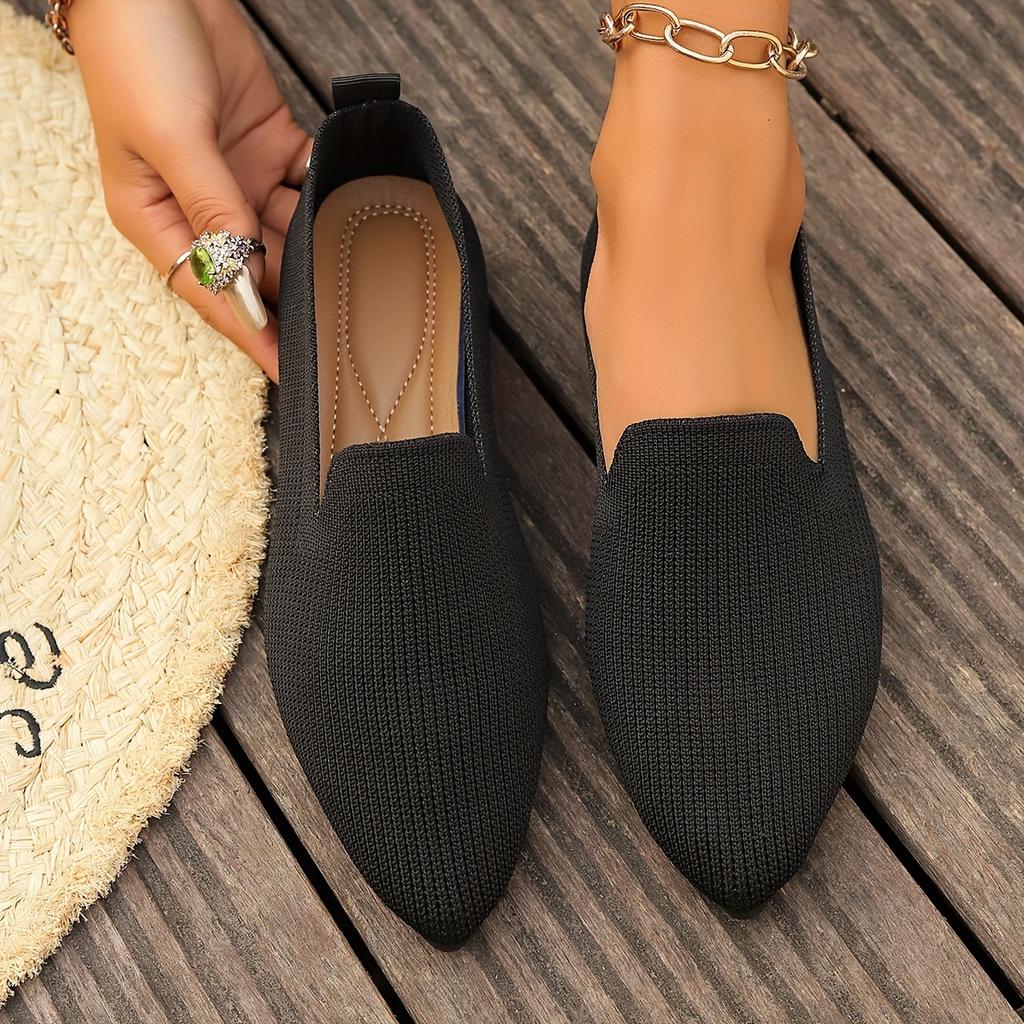 Women's Knitted Flats, Solid Colour Pointed Toe Soft Sole Shoes, Comfortable Daily Wear Flats