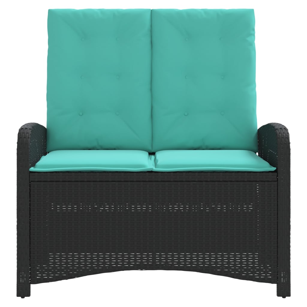 Adjustable Garden Bench with Cushions Black Poly Rattan