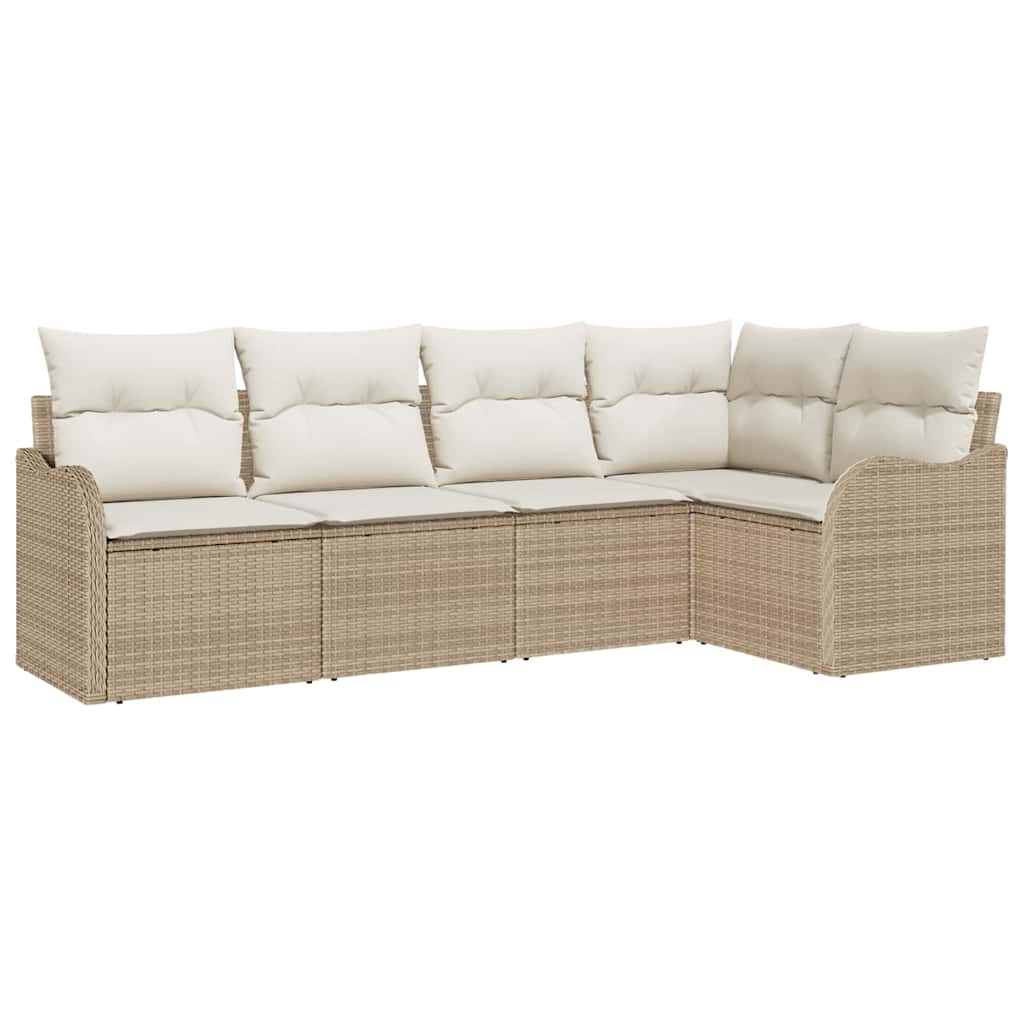 Garden Sofa Set Beige Poly Rattan