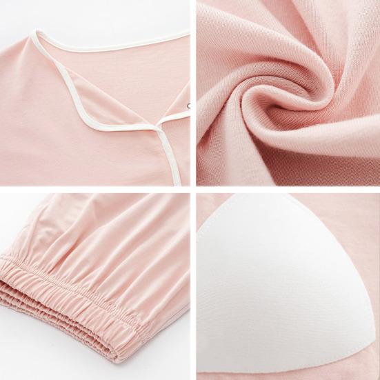 2 Pcs/Set Women Pajamas Suit with Chest Pads Long Sleeves Loose Solid