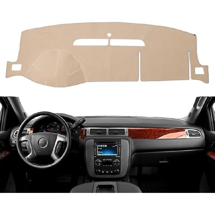 Dash Cover Mat Fit For 2007-2014 Chevy Tahoe Avalanche Suburban GMC Yukon/2007-2013 Silverado LTZ GMC Sierra SLT,Dashboard Cover Carpet Pad W/O Dash