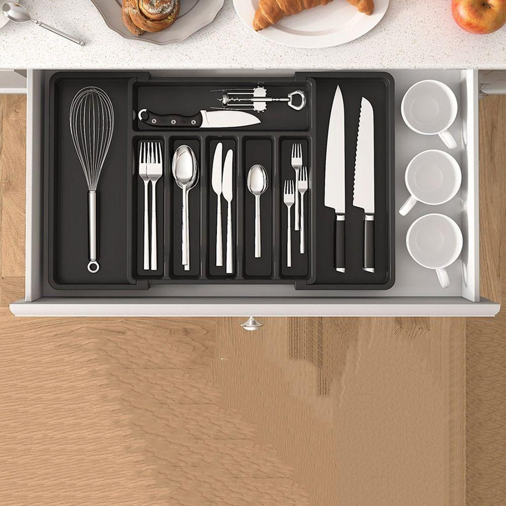 Large Capacity Cutlery Storage Tray Plastic Silverware Drawer Organizer Utensil Tray Set Spoon