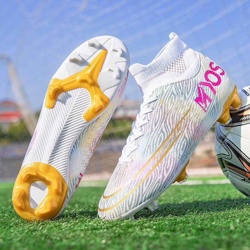 Футбольные бутсы мужские мандаринки длинные шипы высокий верх студенческие искусственная трава соревновательные тренировочные бутсы