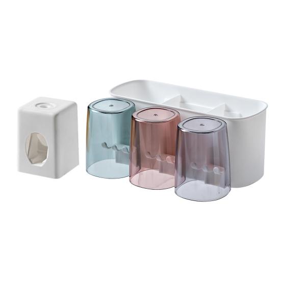 Toothbrush Holder Toothpaste Squeezer Set Simple Installation Wall Mounted Bathroom Toothbrush Holder with Storage Compartments