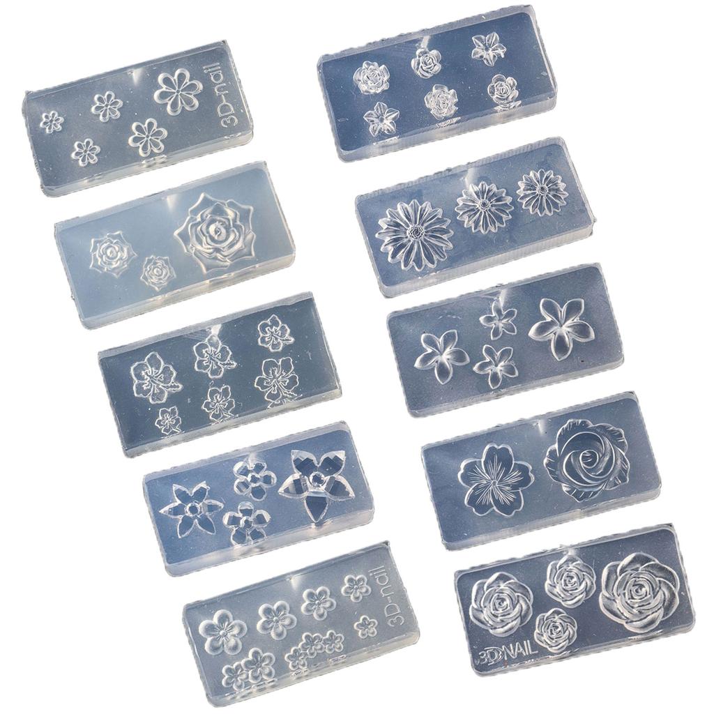 10шт силиконовые формы для дизайна ногтей цветочные шаблоны для дизайна ногтей силиконовая текстура для косметологов и обучающихся искусству ногтей