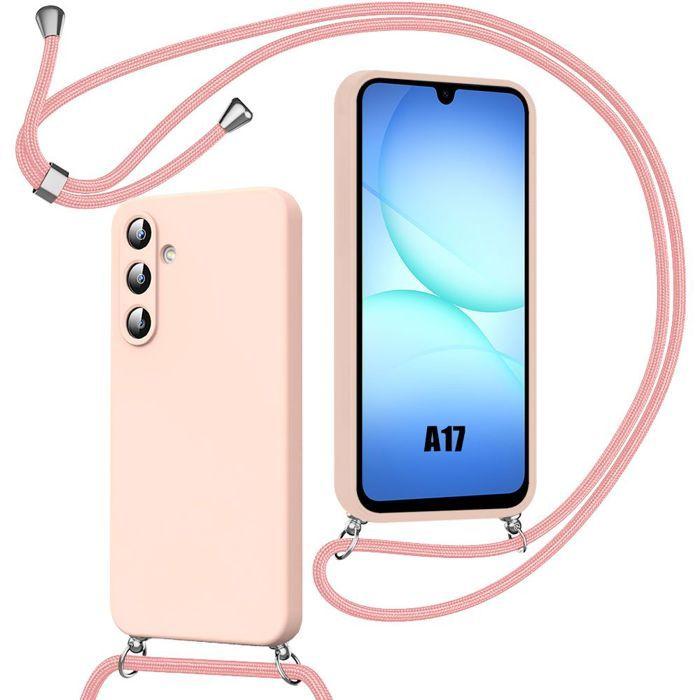 Coque pour Samsung Galaxy A17 5G/4G, Protection Silicone Souple Anti-Rayure avec Bandoulière - Rose