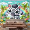 Cute Zebra with Rainbow and Flowers Pattern Wall Hanging Tapestry Decorative Tapestry Home Decor for Bedroom and Living Room