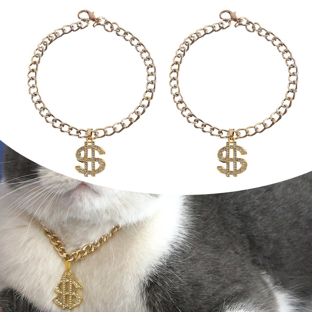 Adjustable Cat Jewelry Small Dogs Cat Collar Necklace with Rhinestones Dollar Pendant Wedding Party Cat Girl Collar 2PCS