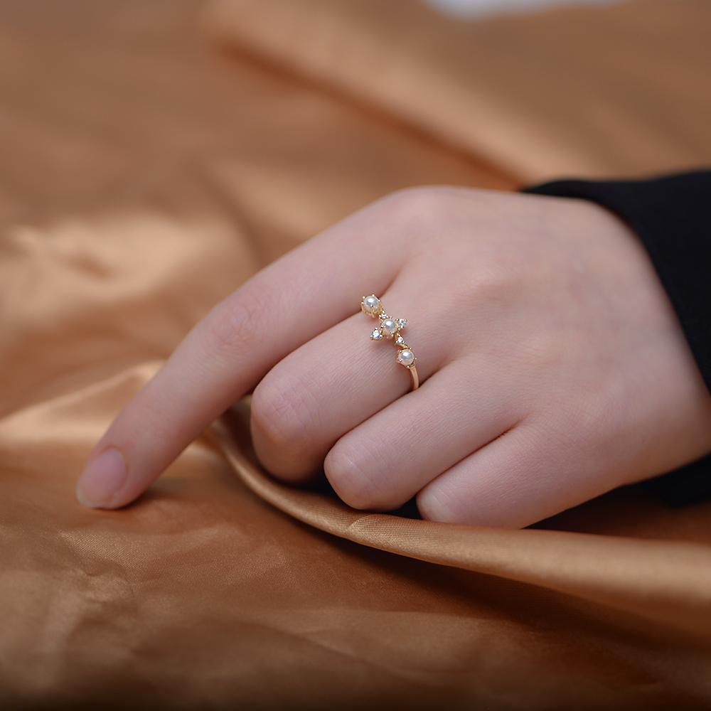 Unique Elegant 925 Silver Ladies Jewelry 14k Gold Plated Zircon Minimalist Dainty Pearl Crown Ring