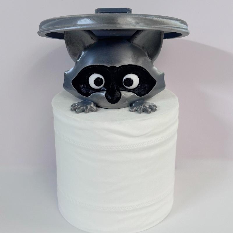 Cute Raccoon Toilet Paper Holder Playful Bathroom Decor With Trash Can Lid Cover Unique Gift Idea Funny Home Accessory