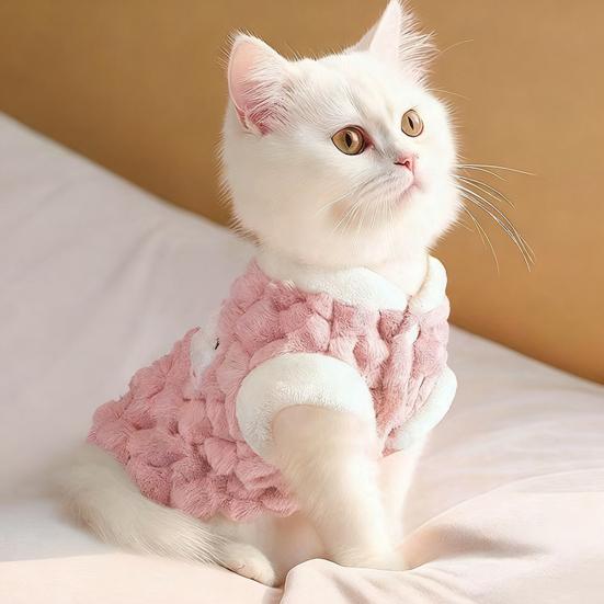 Fluffy Cat Shirt Cute Warm Pet Apparel with D-ring Kittens Cartoon Winter Coat for Small Dogs Puppies Daily Wear Costume Party
