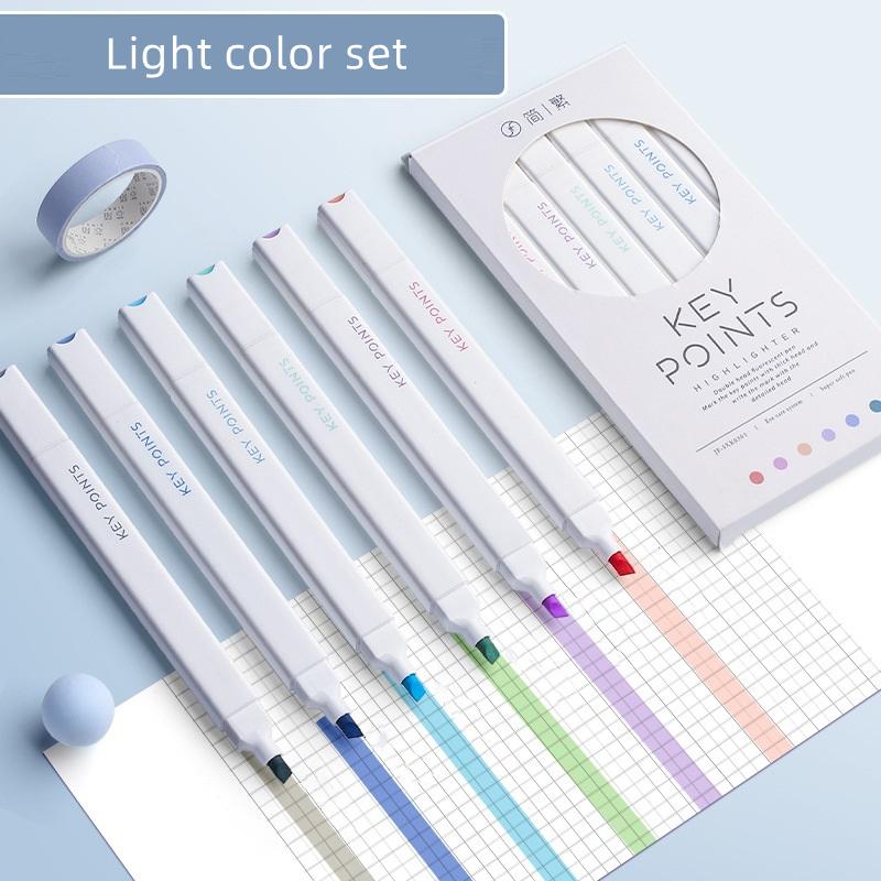 6 шт., набор ручек-хайлайтеров мягкого цвета, двусторонняя жирная кисть, тонкий маркер для рисования, офисная школа