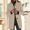 Women's Casual Coat Solid Color Long Sleeved Button Up Collar Pocket Woolen Jacket