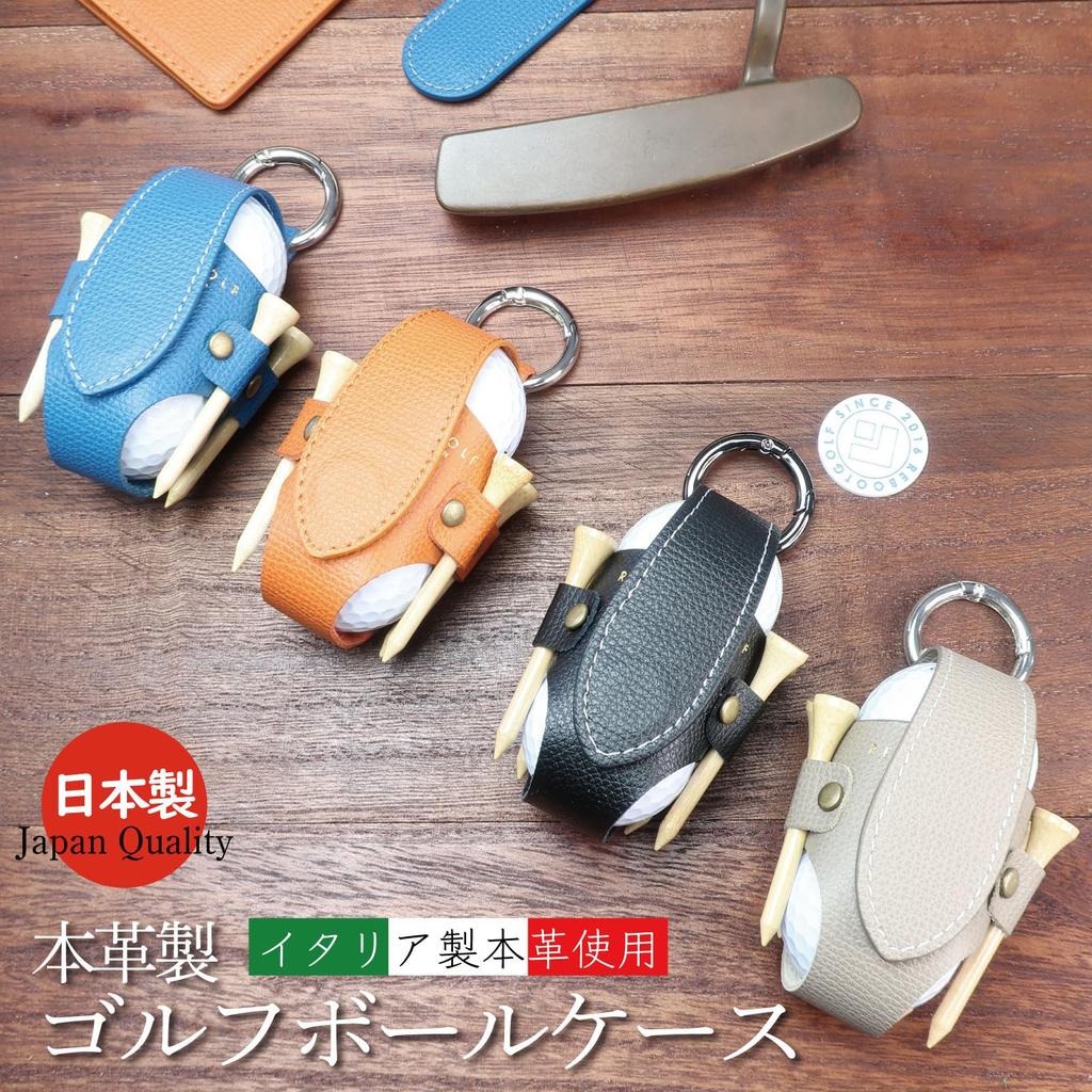 Golf Ball Case Holder Pouch Ball Holder Leather Genuine Leather Made In Japan Men Women Unisex REBOOT GOLF (Italy Blue)