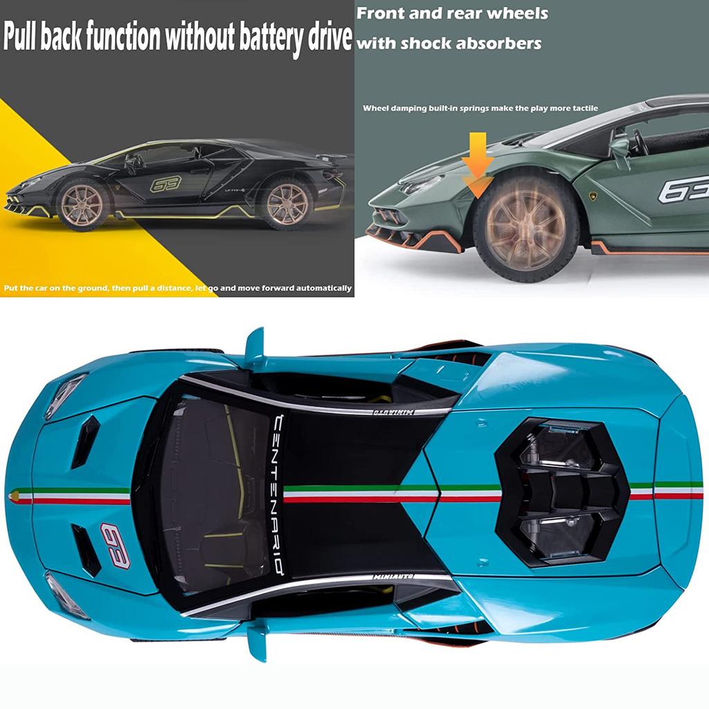 Масштаб 1/24 LP770, спортивная гоночная металлическая модель литого автомобиля, транспортные средства с инерционным механизмом, световыми и звуковыми игрушечными машинками для детей от 3 лет и старше