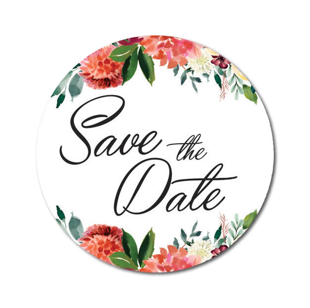 Darling Souvenir White Round 45 Pcs Chrysanthemum Floral Border Save The Date Mini Stickers-1.6 Inches