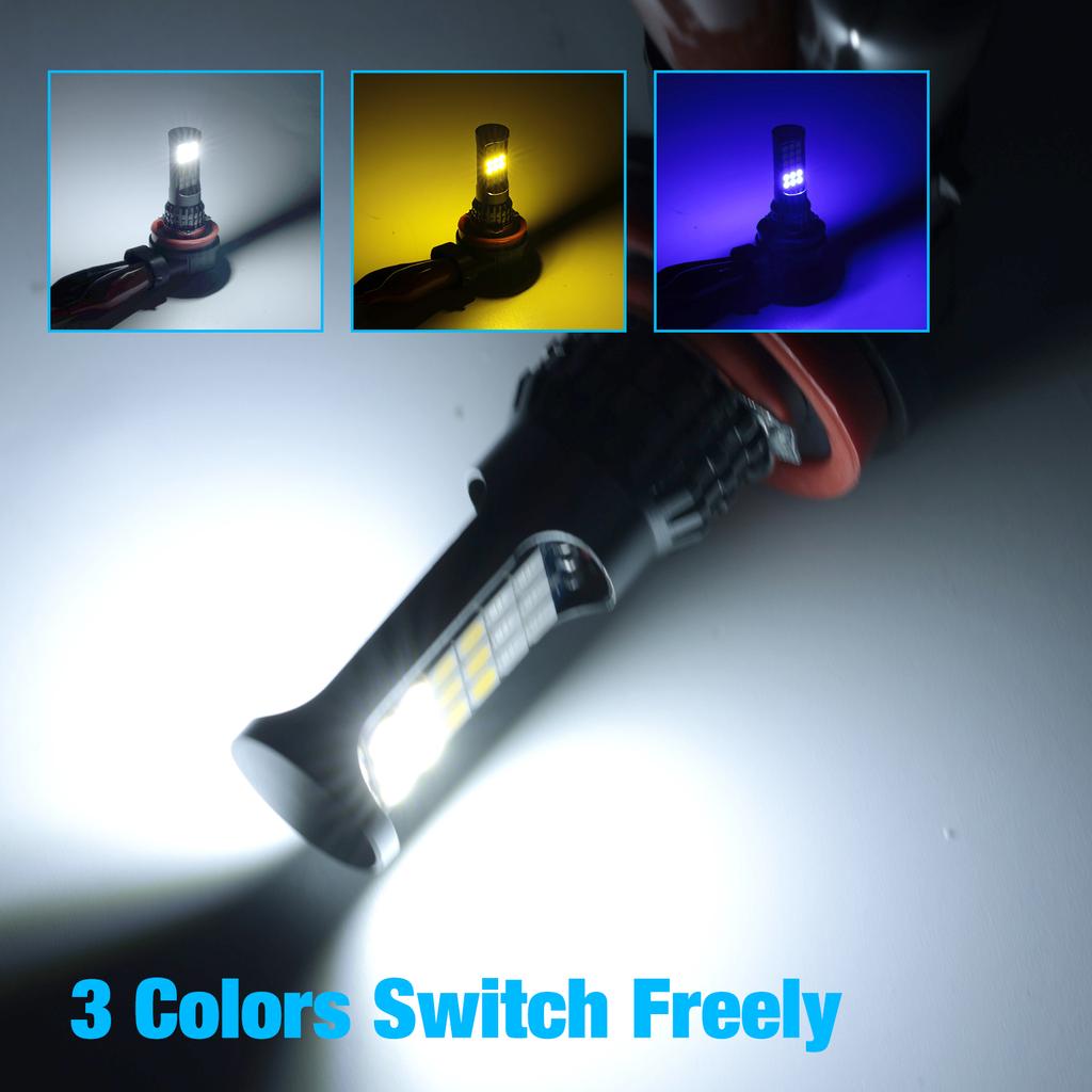 2Pcs 3 Colors H11 Led High Quality 3030 LED Auto Fog Lamp Car Anti Fog Light Bulb Foglamps Yellow White Blue Switch Freely