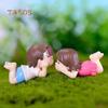 2Pcs Cute Lovers Boy Girl Lying On Front Miniature Garden Bonsai Dollhouse Decor Home Garden