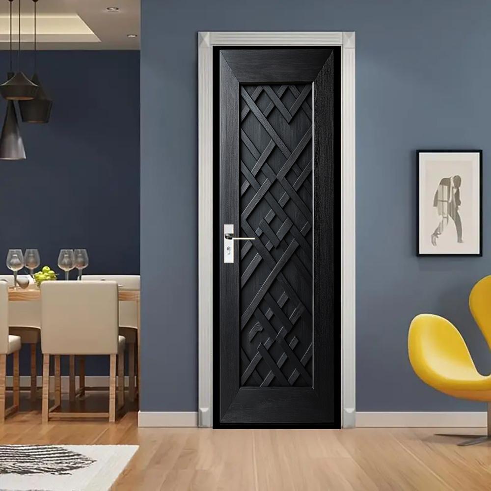 3D Door Decoration Stickers Modern Black Geometric Simple Abstract Lines Flowers Wallpaper For Living Room Home Decor Bedroom Art Decals