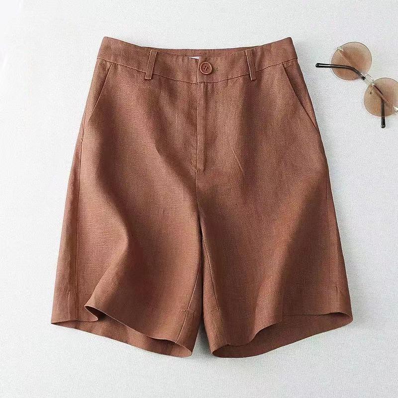 Summer New Cotton and Linen Casual Shorts for Women High Waist Plus Size Wide Leg Shorts Woman Fashion Simple Straight Office Lady Short Pants 24712