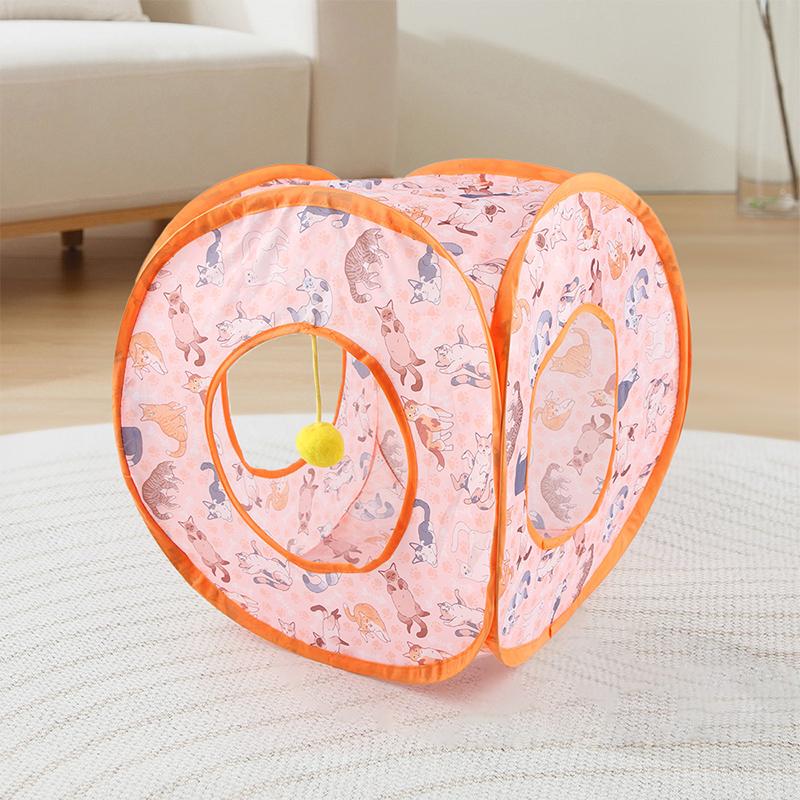 Креативный печатный туннель для кошек Складной туннель для кошек Дышащие интерактивные игрушки для домашних животных Товары для упражнений для котят Игрушки для котят