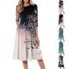 Women's Casual Fashion Round Neck Three Quarter Sleeve Print Midi Dress