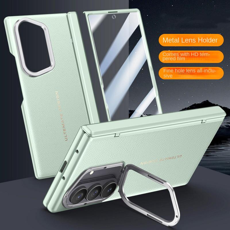 Leather With Privacy Screen Tempered Glass Protector Case For Samsung Galaxy Z Fold7 Spring Hinged Camera Holder Cover