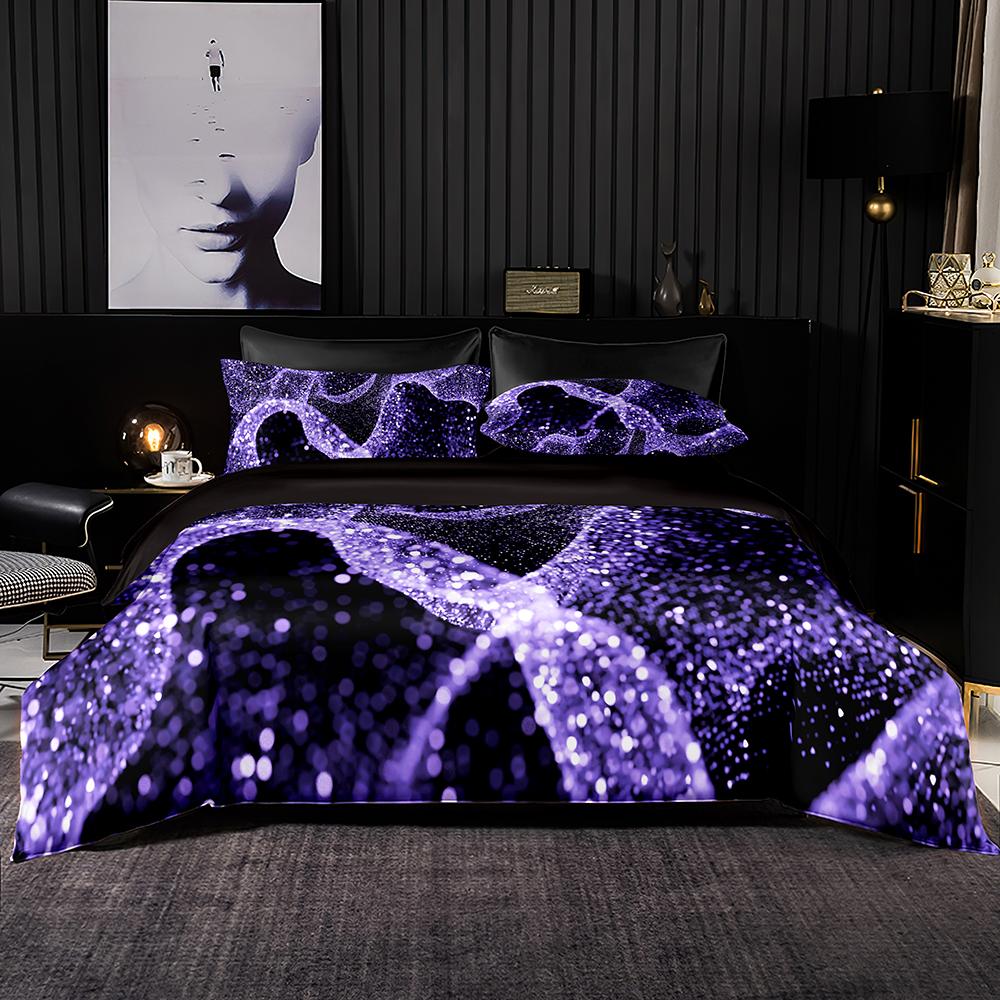 Luxury Soft Bedding Set Purple Optical Tape Pattern Duvet Quilt Cover Pillowcase Romantic Euro Set for King Queen Size