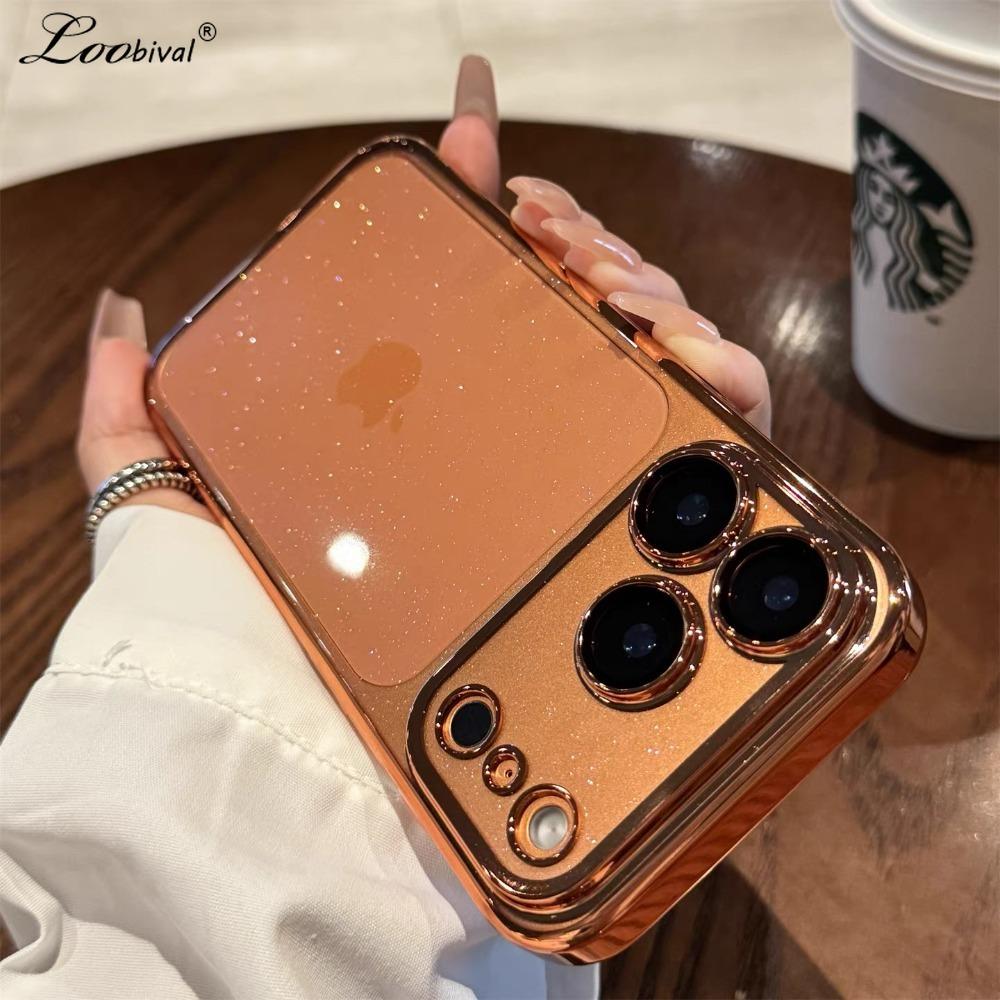 Прозрачный жесткий чехол с блестками и покрытием из ПК для For Iphone 14 1 16 17 Pro Max Air 13 12 11 С пленкой для объектива Прозрачный Bling Чехол