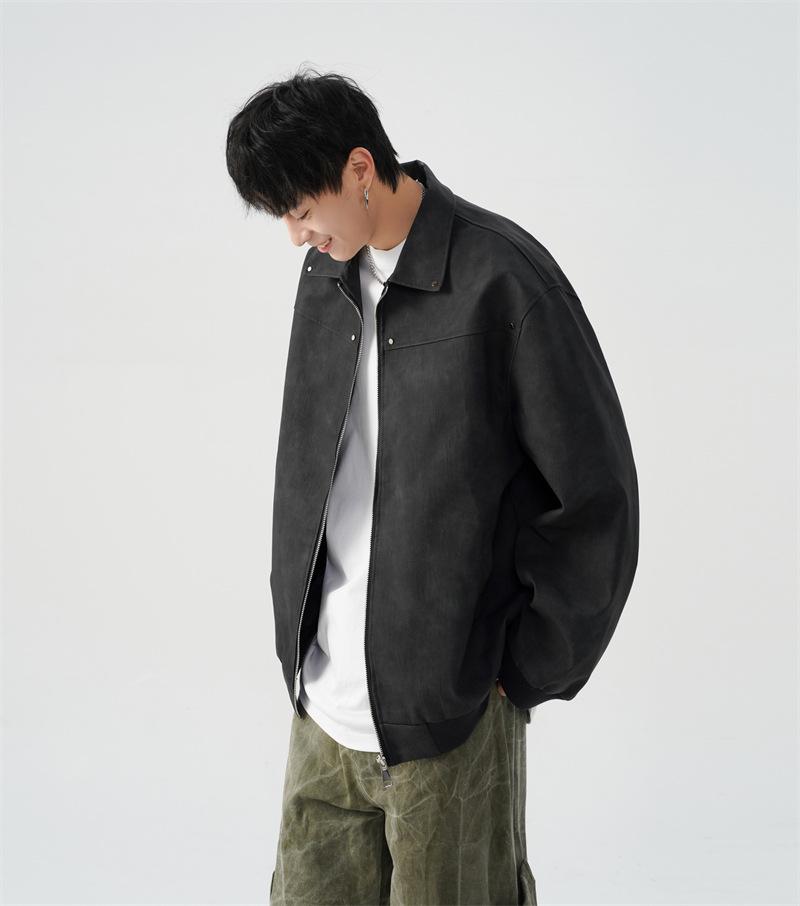 Унисекс Американская Ретро Куртка Maelard: Весенне-осеннее кожаное пальто мотоциклетного стиля с отложным воротником и заклепками.