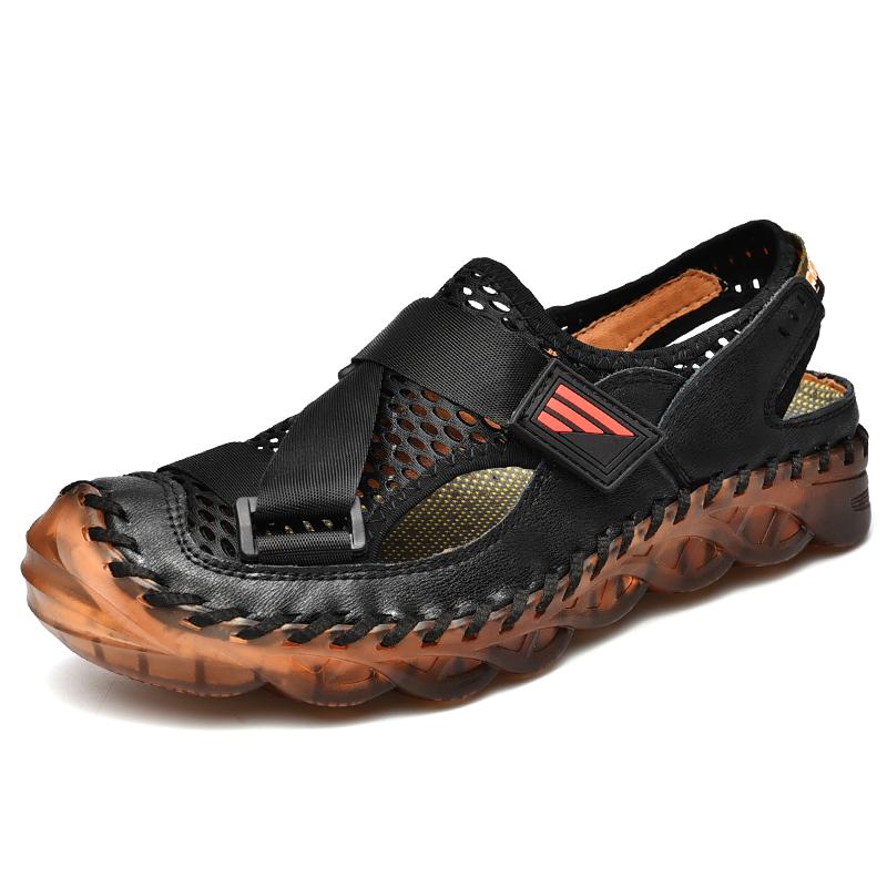 Men Hiking Sandals Outdoor Black Khaki Roman Sandals Wide Palm Closed Toe Sport Sandals Summer Beach Shoes for Father Plus Size
